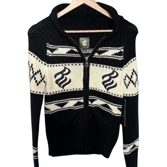 NWT Rocawear Chunky Cable Knit Zip Sweater – Size S – Black/White - Picture 1 of 11